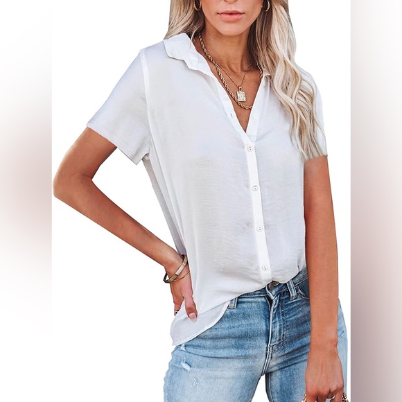 Diosun Tops - Diosun Womens Button Down V Neck Shirts Office Casual Business Blouse Top